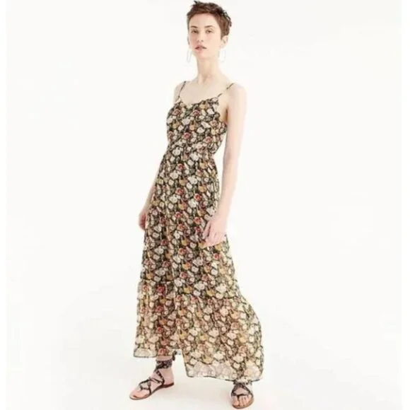 J. Crew Mercantile Sweet Pea Floral Sleeveless Tiered Maxi Dress Sundress Sz 14 - Picture 1 of 16